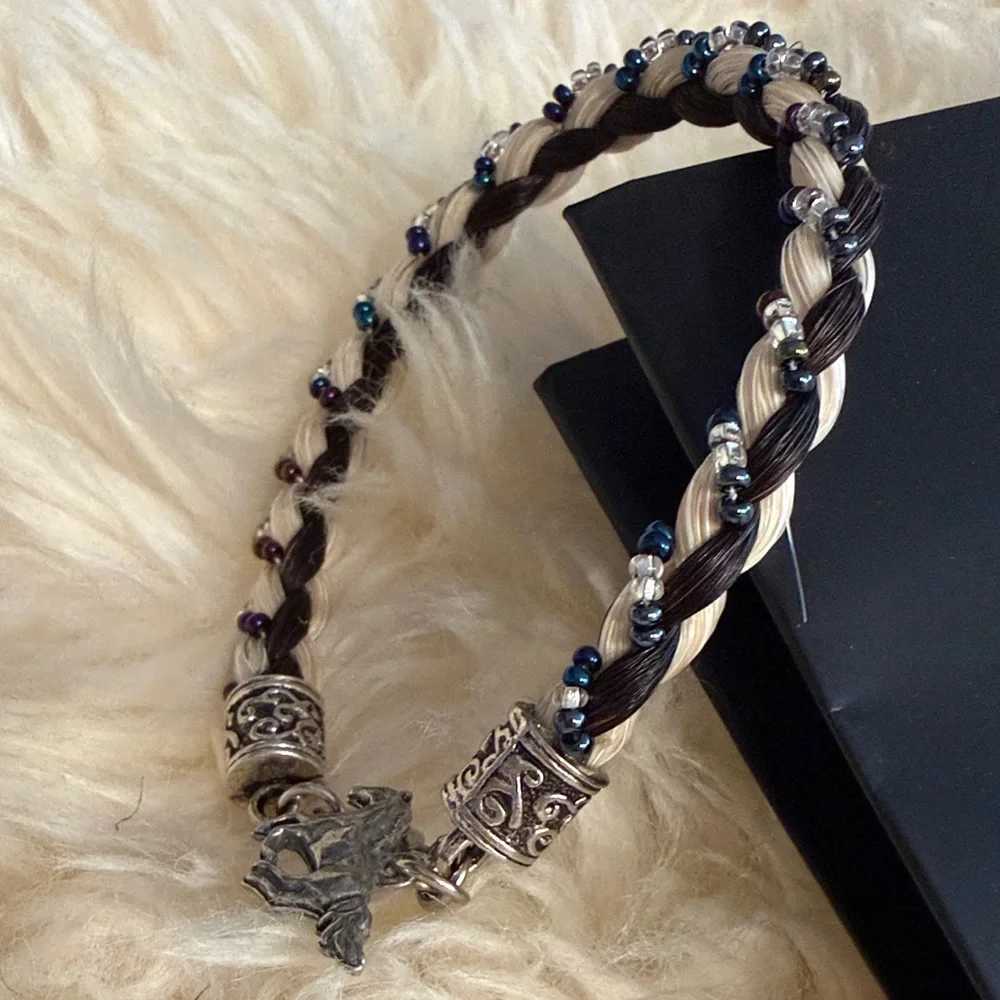 KemoSabe Braided Leather Bracelet with Silver Charm - Black & Cream, Unisex